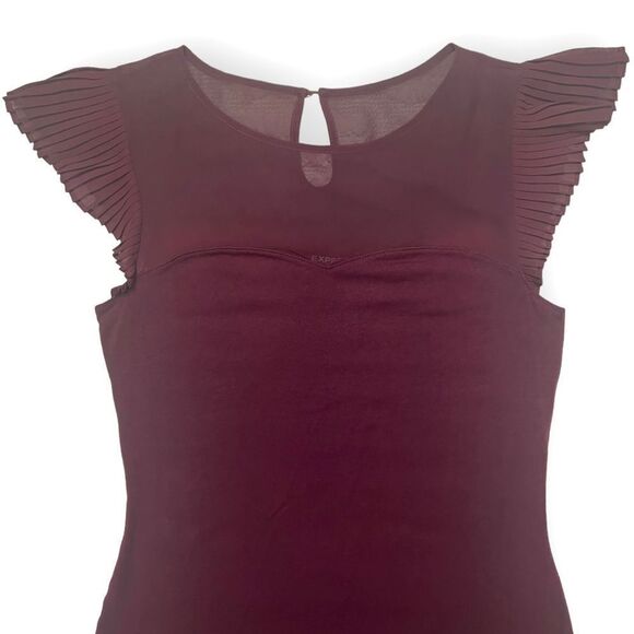 Express Ruffle Shoulder Sheer Top Sweetheart Neckline T Shirt - Picture 5 of 10